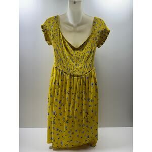 Indigo Rose Women’s 2X Cottage Core Prairie Peasant Dress Button Front Yellow